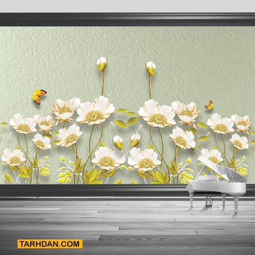 دانلود پوستر سه بعدی گلهای سفید بهاری