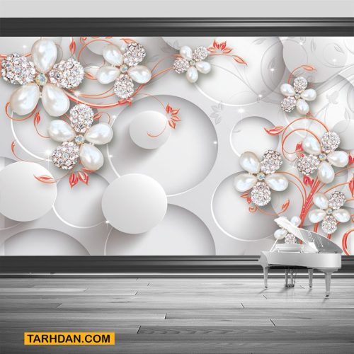 دانلود کاغذ دیواری گلهای نقره ای مرواریدی