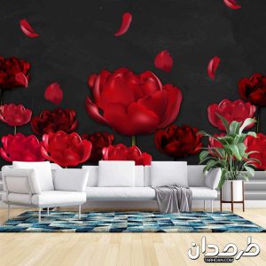 دانلود طرح پوستر دیواری لایه باز گلهای قرمز رویایی